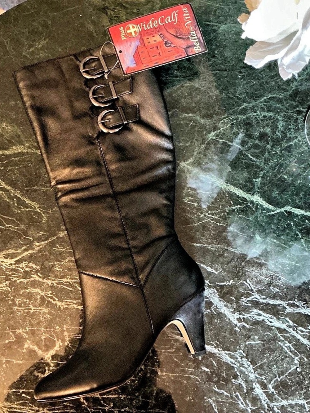 Bella Vita Troy II Plus Black Buckle Heeled Wide Calf Boots size 7 *New*